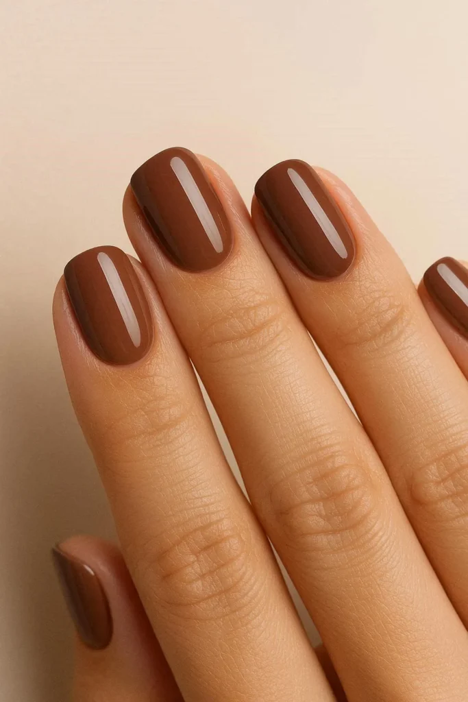 Warm mocha brown nails in a rich coffee inspired autumn shade