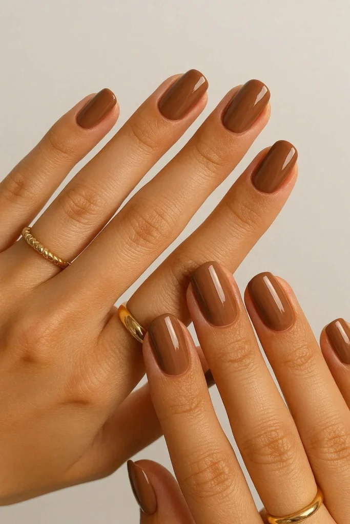 Mocha brown cozy nail ideas for November fall 