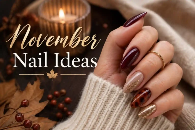 Elegant November nail ideas featuring cozy fall-inspired manicure with warm tones