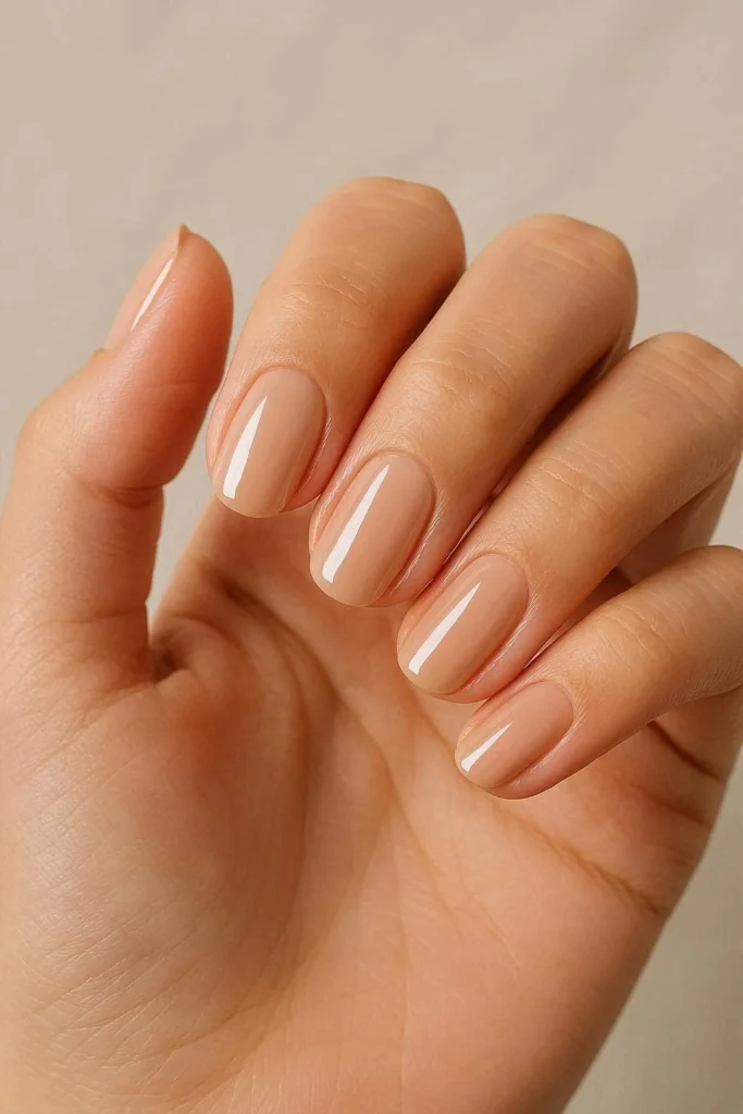  Nude gloss nails with a shiny polished finish 