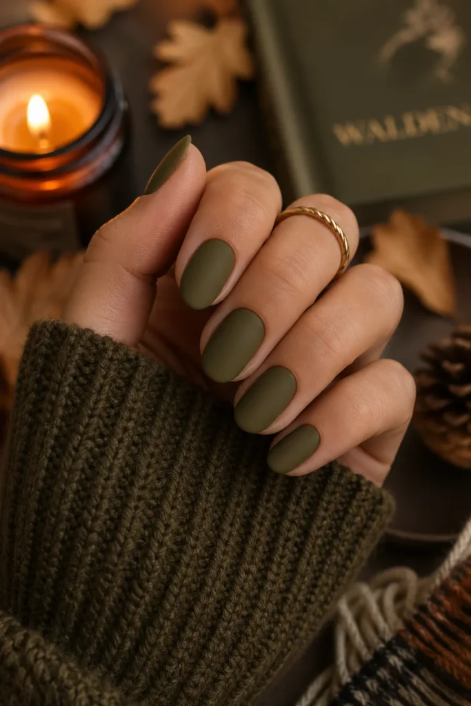  Olive green autumn nail designs for November vibes