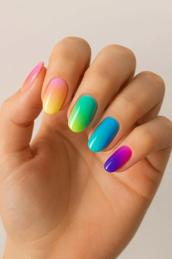  ombre fade nails with smooth vibrant color gradient blend