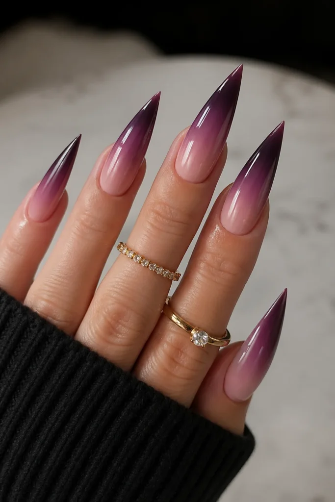 Ombre stiletto nails with smooth two-tone gradient blend