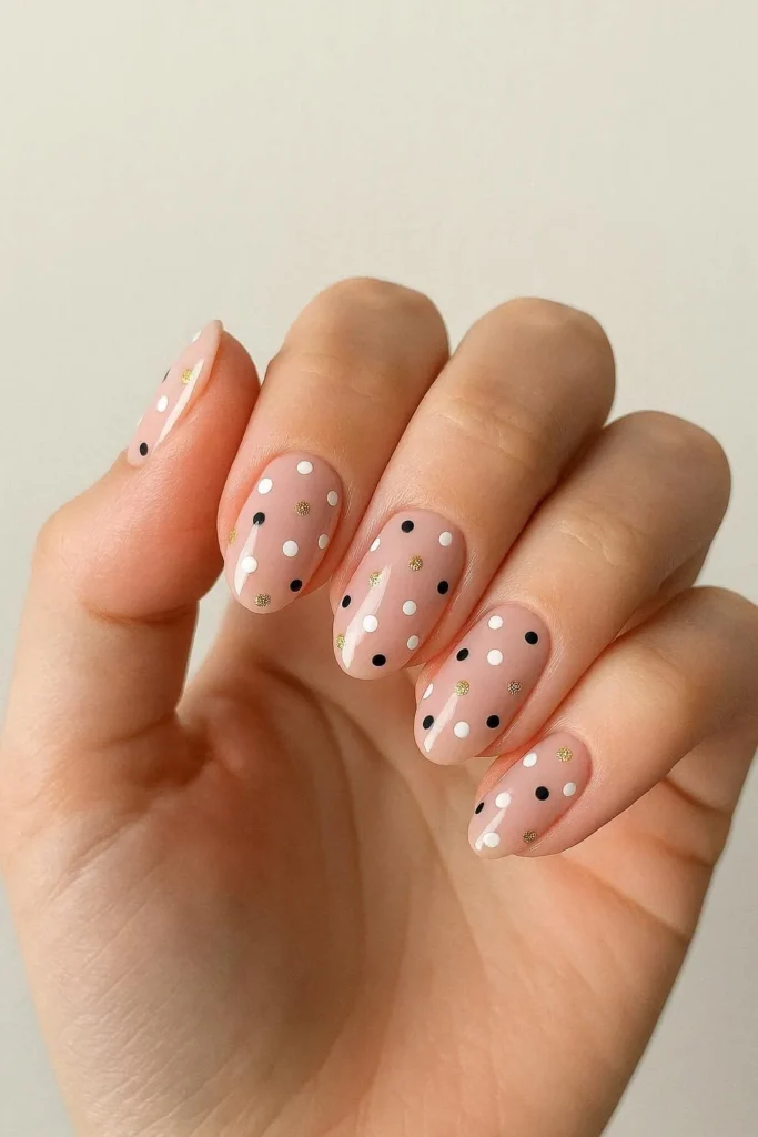  Aesthetic polka dot nail ideas with tiny dots on soft pastel background 