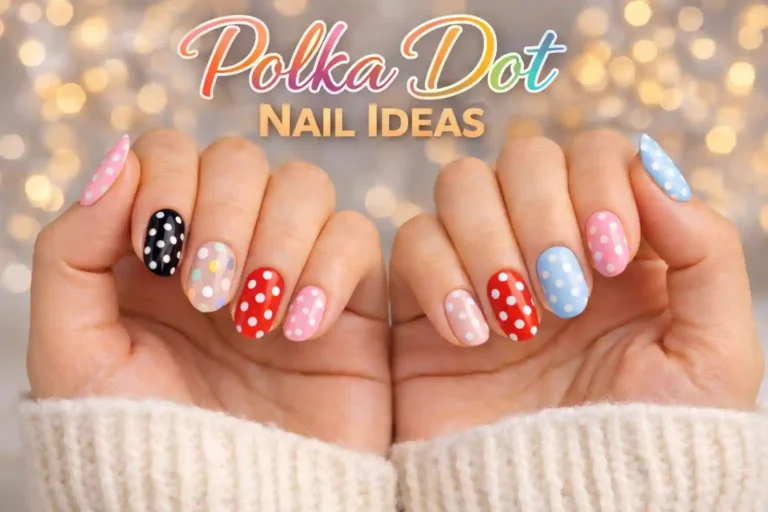 Colorful polka dot nail art on both hands