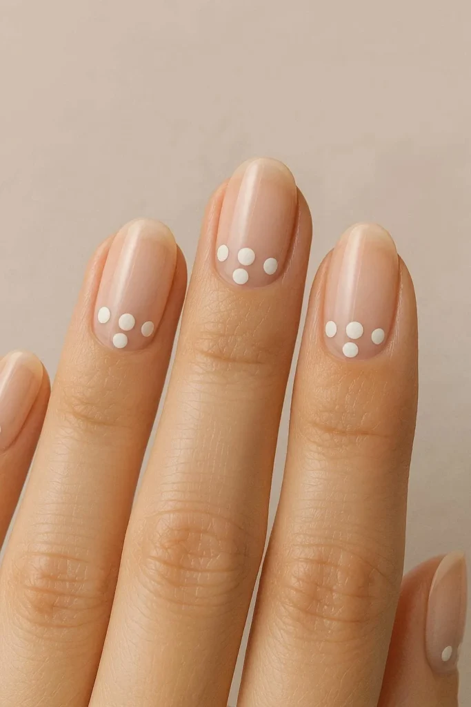 Reverse polka dot nails with dots near cuticle modern design 