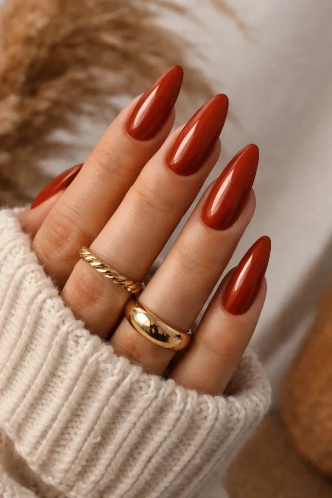 Rust red warm nails for fall transition season