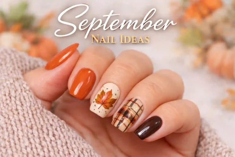 Light autumn September nail ideas with cozy fall design