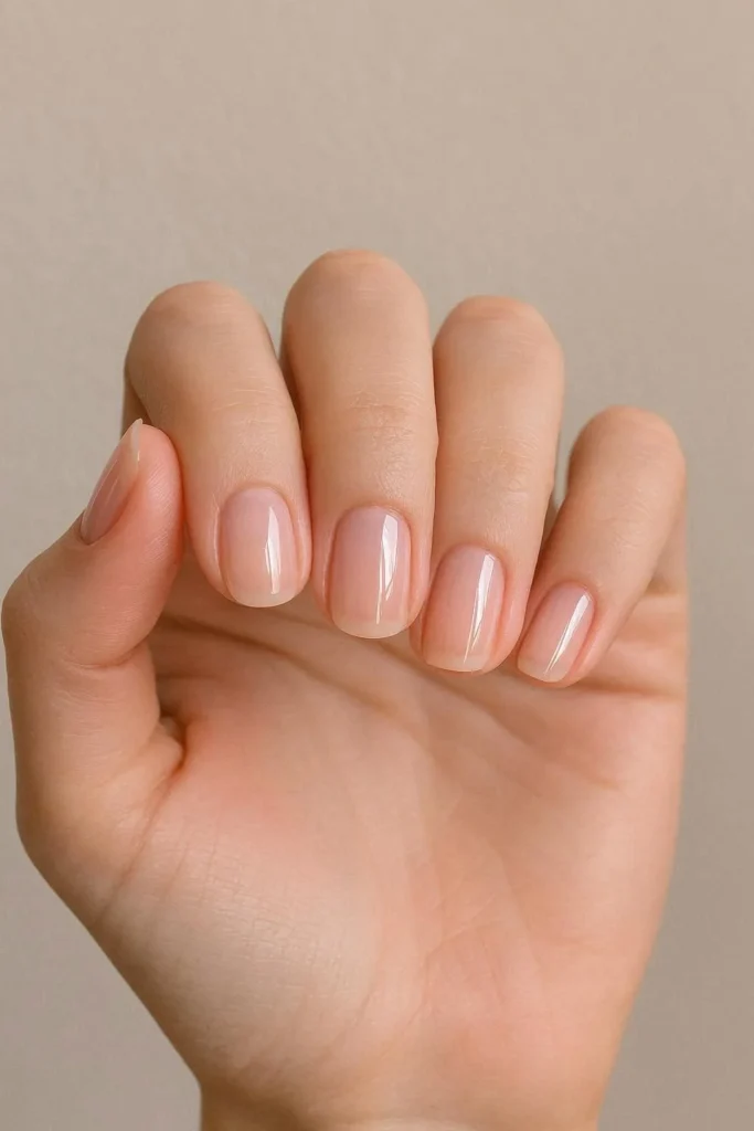 Sheer pink nails with a subtle natural shine