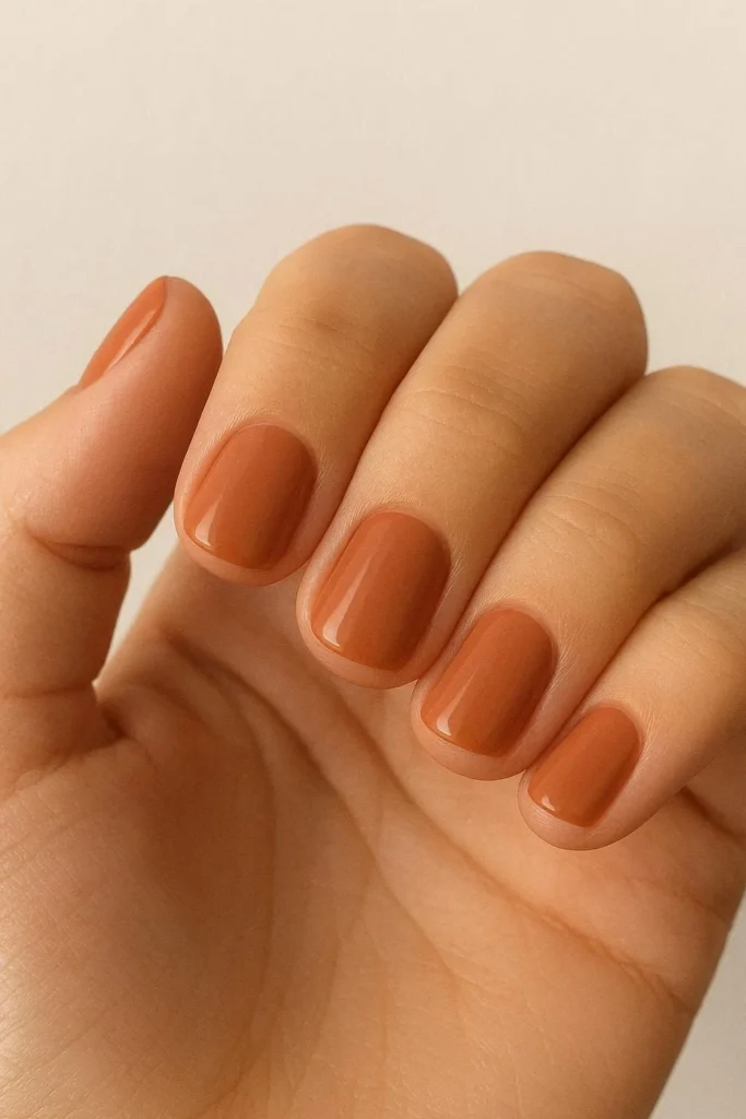 Short cozy nail ideas in warm fall tones