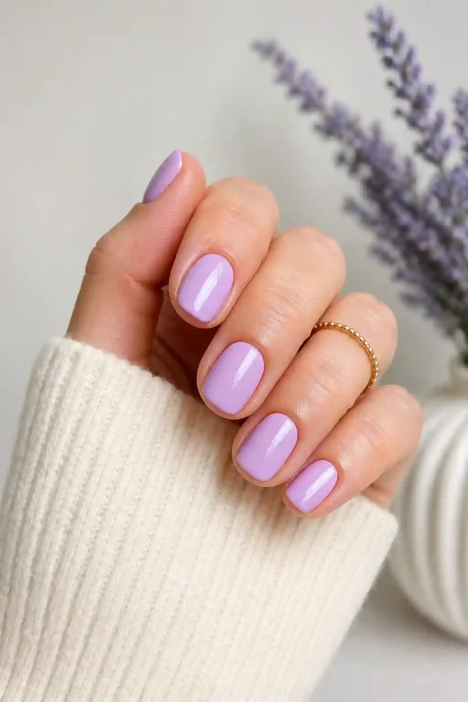 Short pastel nails in soft lavender mint and blush tones 