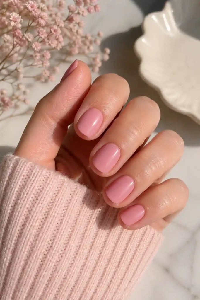 Short pink nails in a simple cute everyday shade