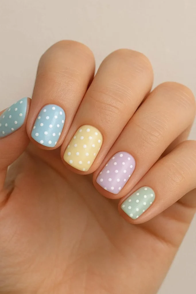 Short nails with simple cute polka dot nail art design