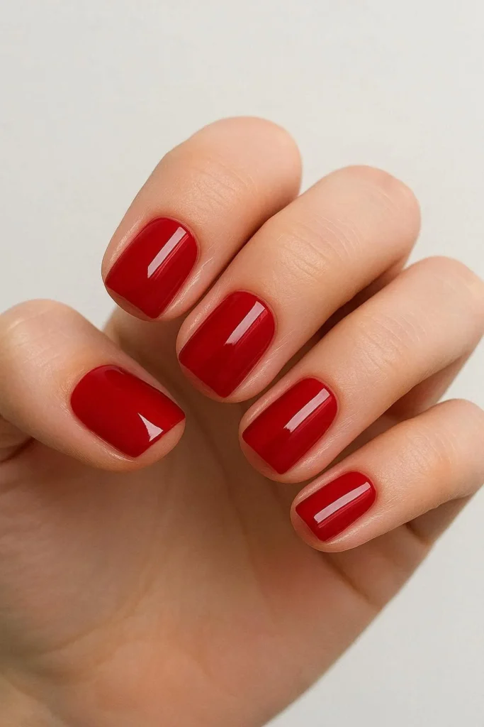  Short square school nails with a clean shape and neutral polish 