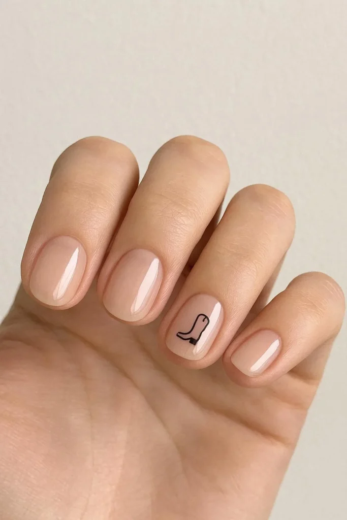 Simple cowboy boot nail art on a nude base 