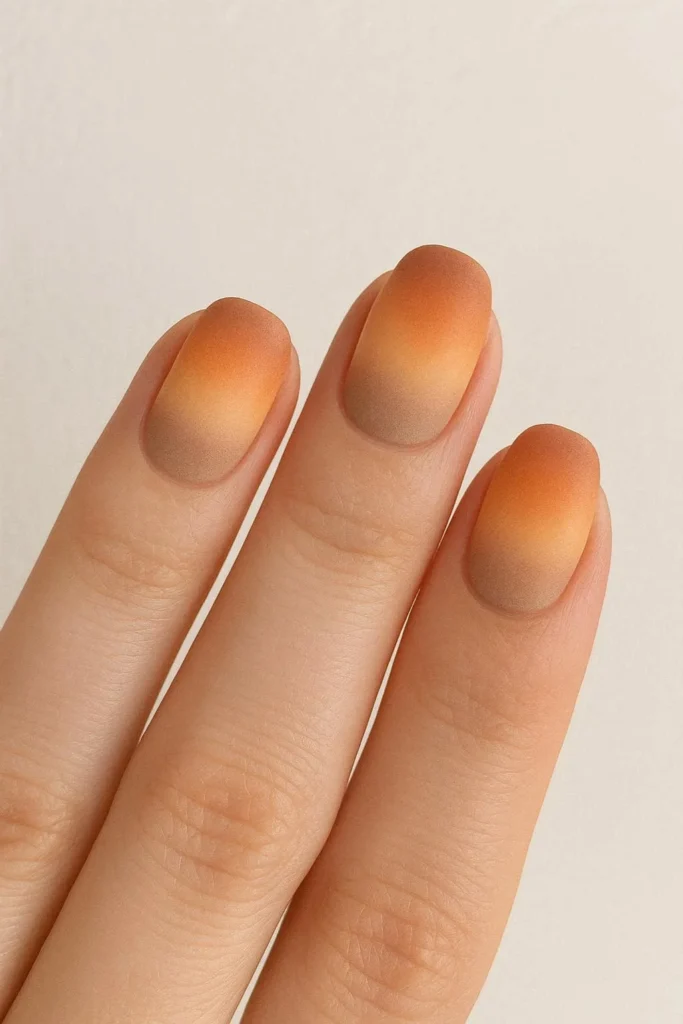 Desert sunset nails blending orange beige and brown ombre shades 