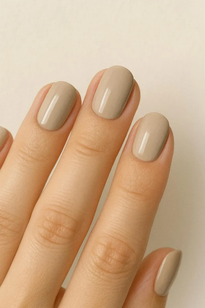 Soft warm beige nails hinting at a fall seasonal transition 