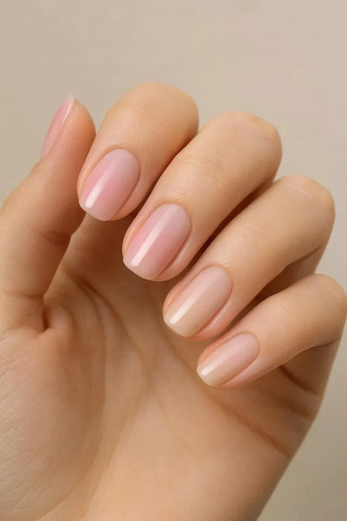 Soft pink ombre nails with a dreamy blush gradient