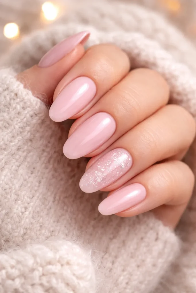  Soft blush pink winter nails delicate feminine seasonal nail color