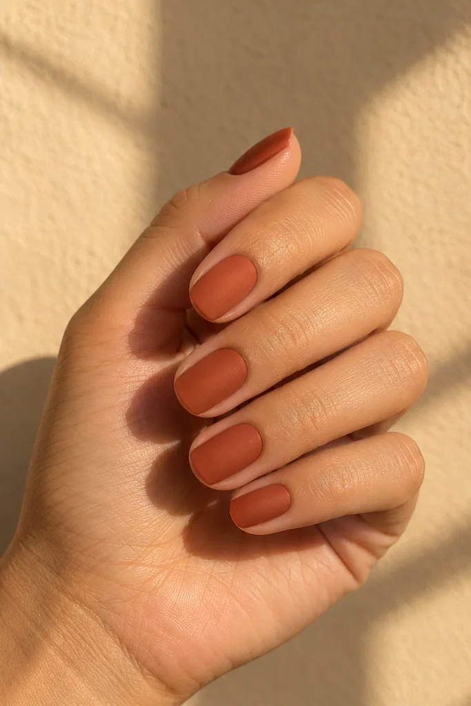 Terracotta clay nails with a soft matte finish