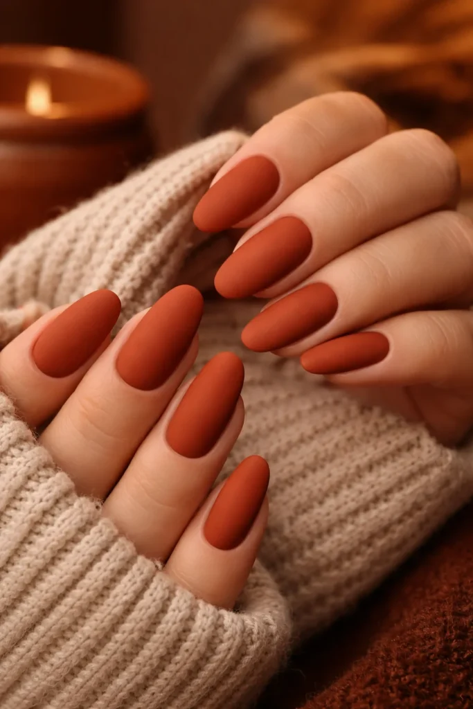 Terracotta matte nails perfect for autumn nail colors 