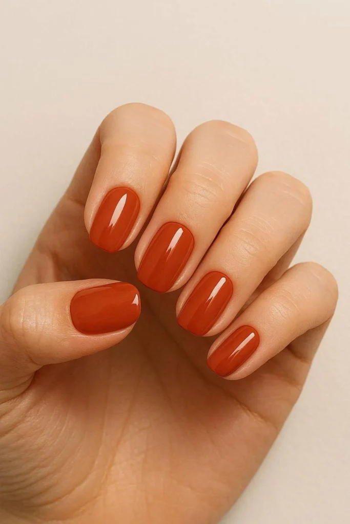 Warm earthy terracotta nails perfect for end of summer vibes
