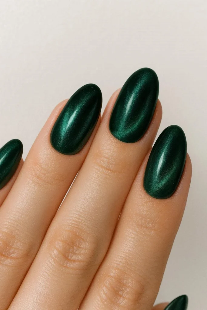 velvet cat eye nails with magnetic gel polish shimmer in deep jewel tones 