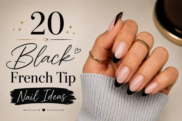Elegant hand with glossy black French tip nails