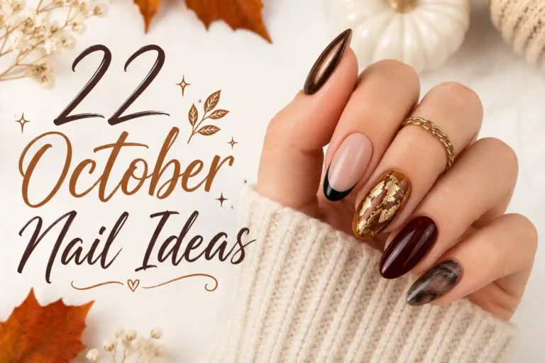 Cozy fall nail designs with chocolate chrome, black French tips, gold foil, dark cherry, and smoky marble nails.