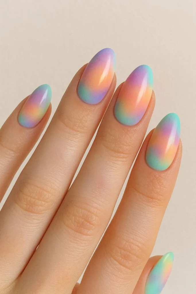 Soft airbrush festival nails with pastel blended color effects