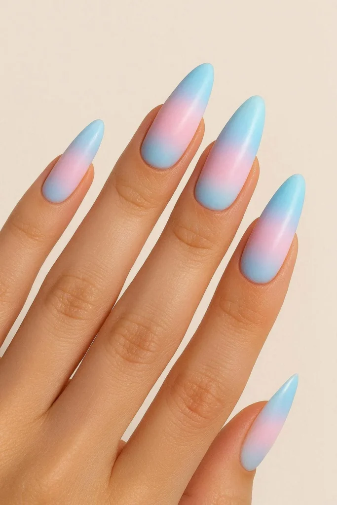 Airbrush style baddie nails with soft blended color gradient finish