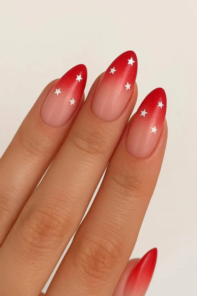Almond shape memorial day nails with elegant festive styling