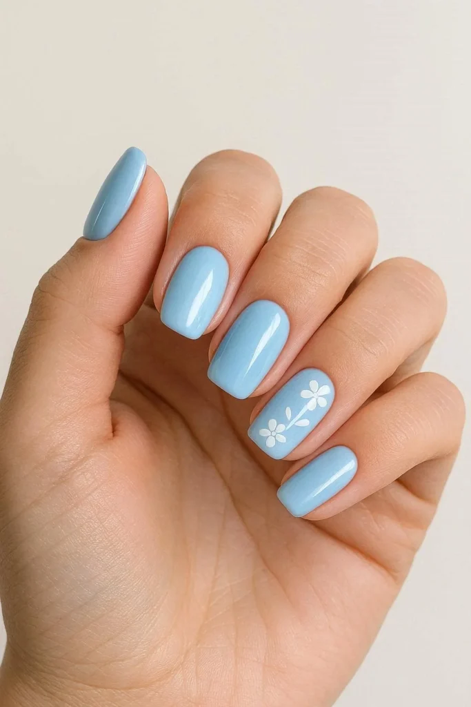 Baby blue pastel nails inspired by clear spring skies 