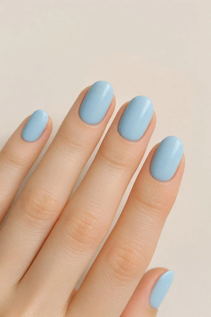 Baby blue plain nail ideas with soft calm minimal clean finish