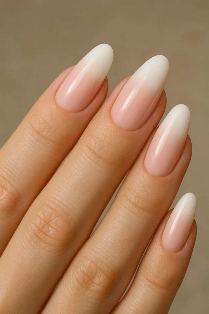 Baby boomer French ombre engagement nails blush to white 