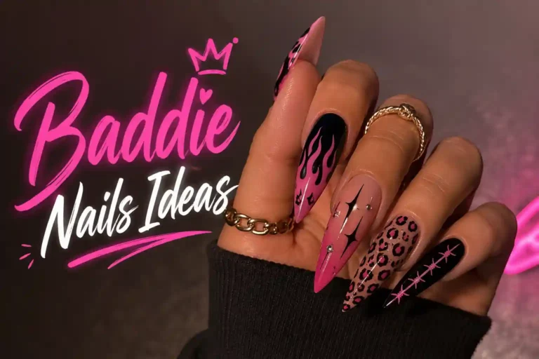 Bold baddie nails with pink and black trendy designs