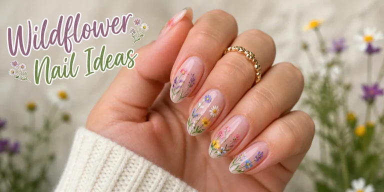 Elegant almond-shaped nails featuring blue and white floral nail art