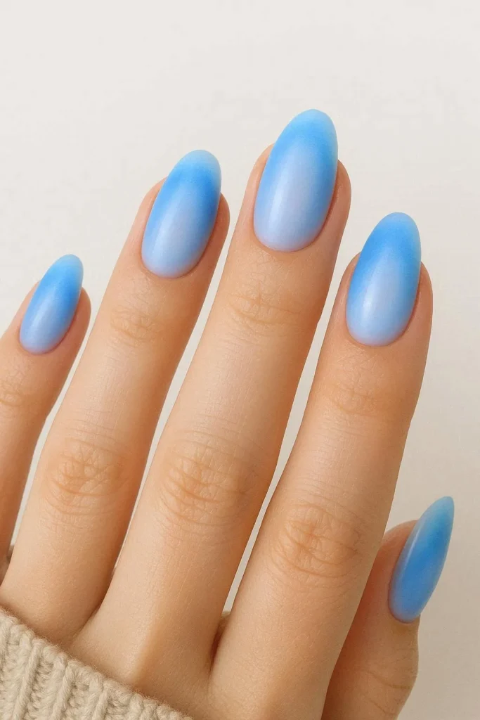 Dreamy blue aura nails with airbrush blended effect 