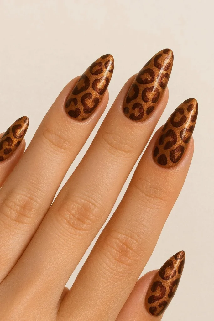 Bronze leopard print nails earthy warm Y2K animal print glam