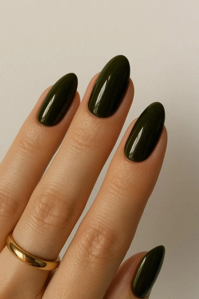 Burnt olive gloss nails earthy vintage Italian manicure inspiration