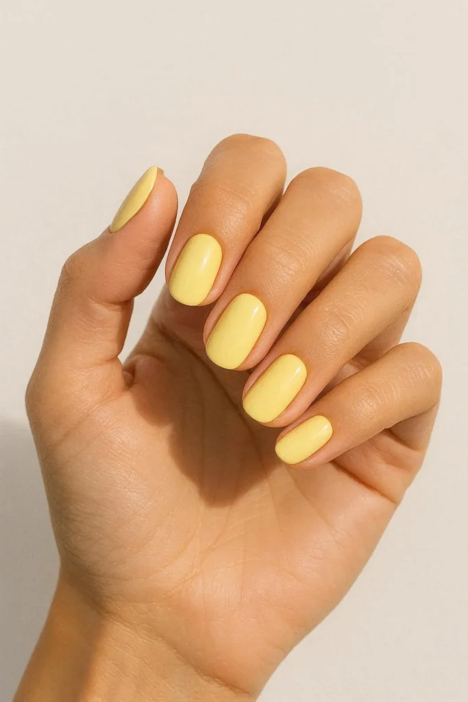 Trending butter yellow pastel nails for spring summe