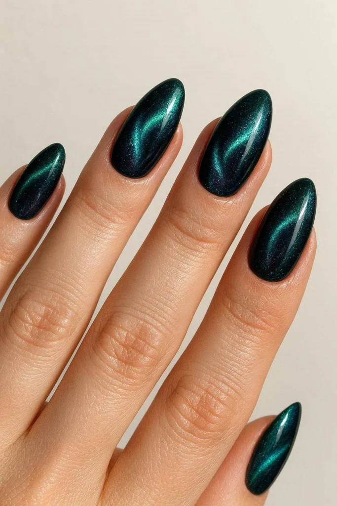 Magnetic cat eye nail designs with luxe shimmer effect