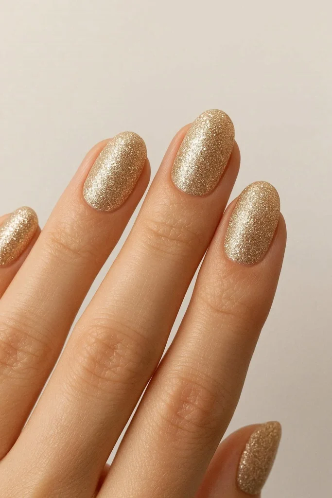Elegant champagne glitter nails for festive holiday parties