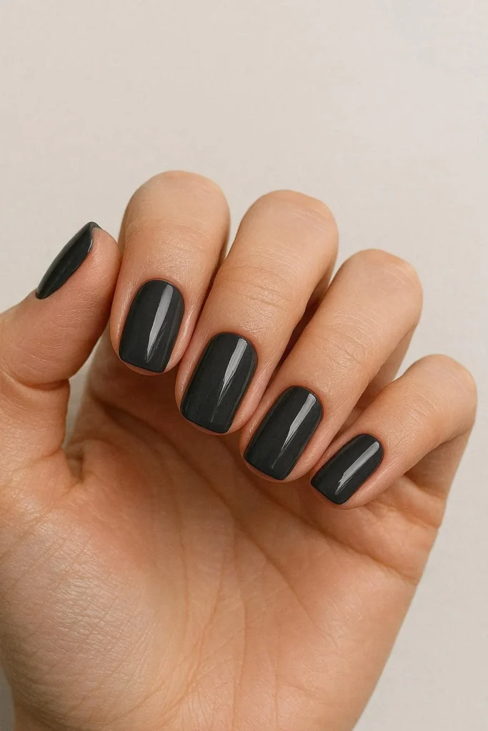  Charcoal grey plain nail ideas with deep bold minimal dark finish