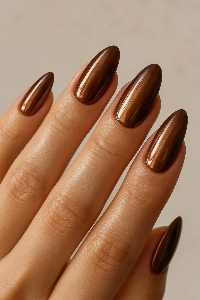 Chocolate brown glazed nails for trendy homecoming look