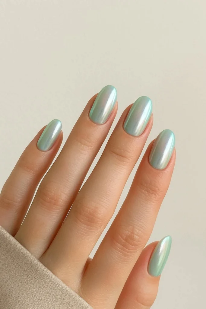 Pastel chrome mirror finish spring nails May manicure 