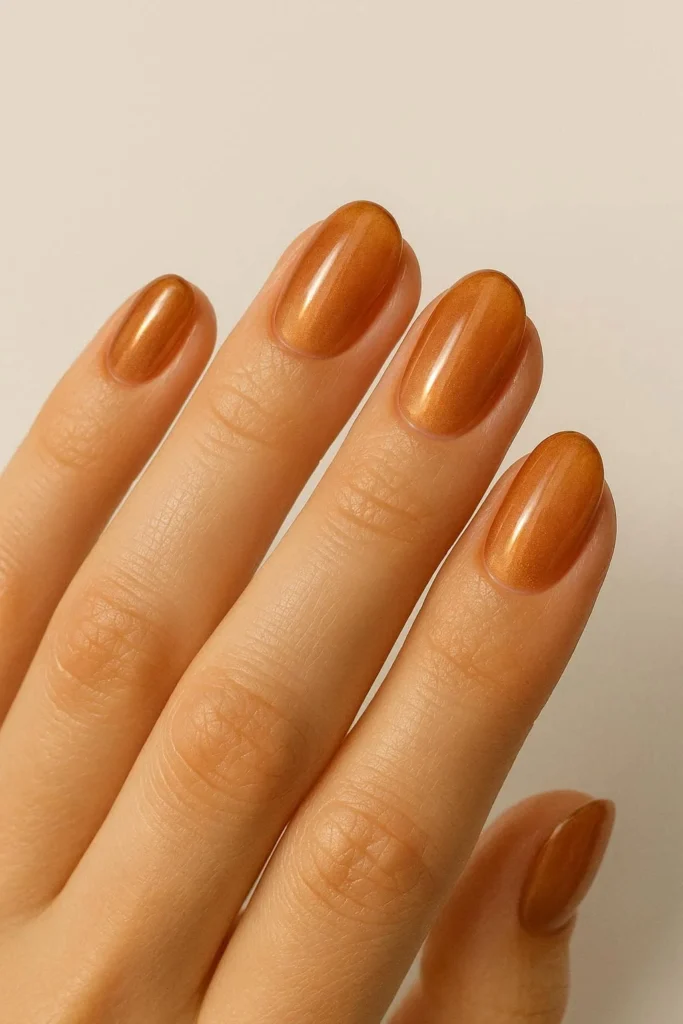 Cinnamon glazed semi-translucent nails for cozy fall