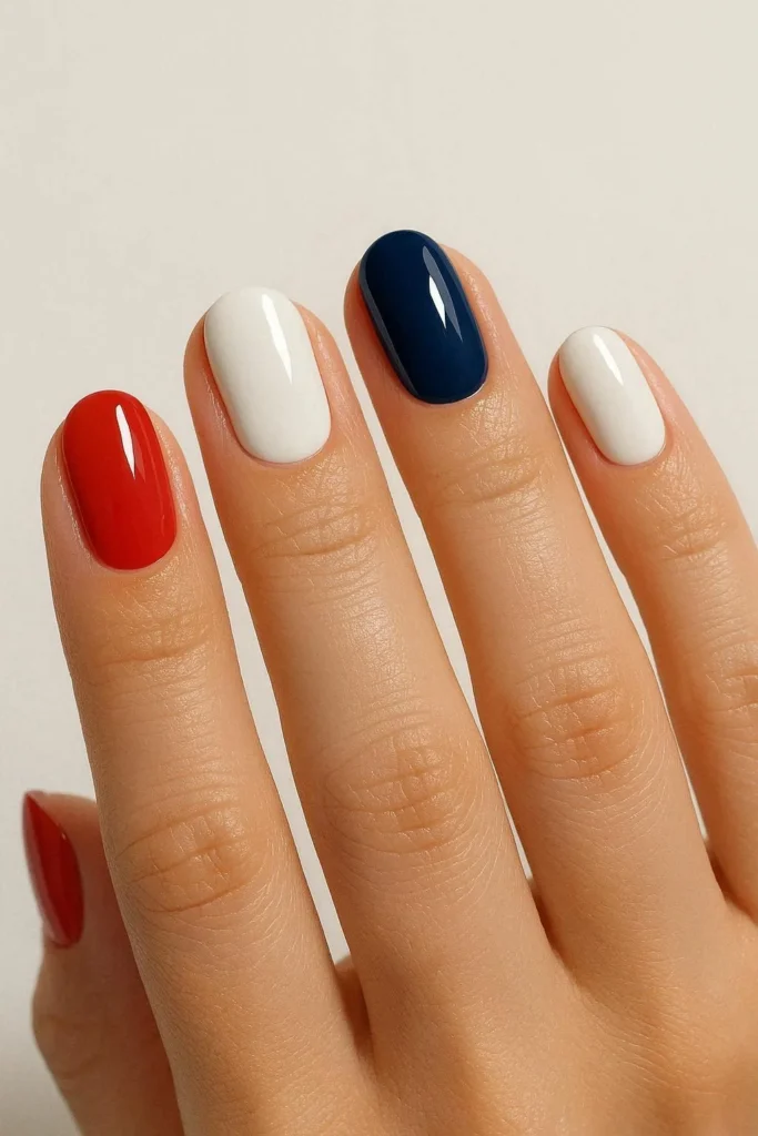 Classic red white and blue glossy memorial day nails