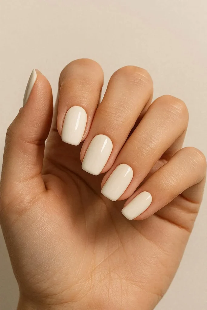 Cream white plain nail ideas with warm soft elegant clean finish 