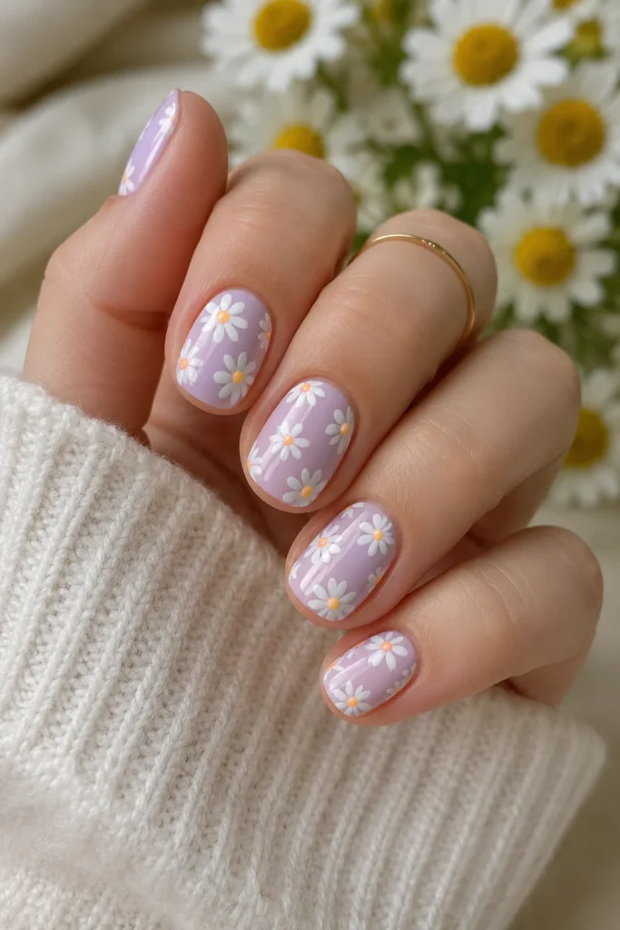 Daisy flower nails white petals yellow centers summer 